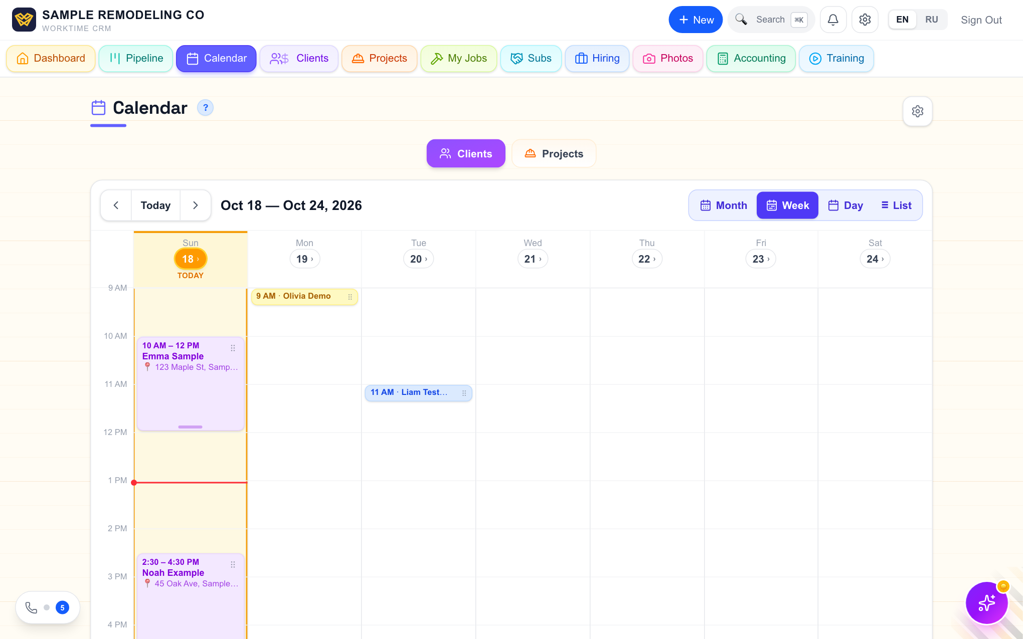 Visits and jobs on a calendar